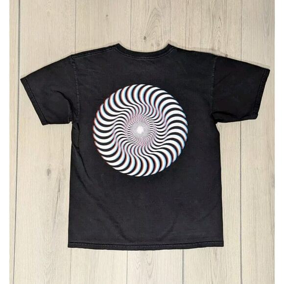 Y2k Spitfire Wheels 3D Rare Spiral Graphic Print T Shirt Size M Black - Picture 3 of 5